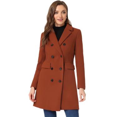 Imagem de Casaco Allegra K Trench Coat feminino longo gg pequeno marrom avermelhado