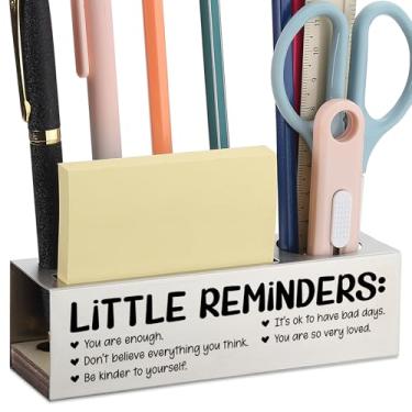 Imagem de Porta-lápis inspirador organizador de mesa com pequenos lembretes, suporte de material de escritório de aço inoxidável para mulheres e homens, mensagem positiva para professores e colegas, decoração