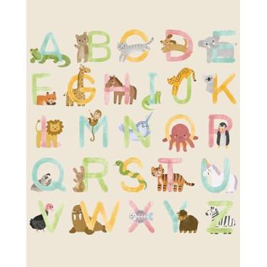 Imagem de ZUKIY Arte de parede do alfabeto de animais - Pôster de berçário de safári sem moldura para quarto de crianças - Impressões motivacionais com tema da selva Abc - Decoração de berçário de bebê para