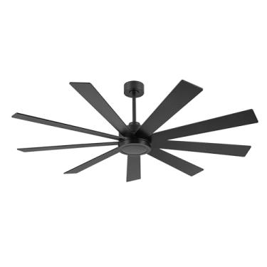 Imagem de ELEHINSER Ventilador De Teto De 64" Sem Luz, Motor Dc Reversível Silencioso De 6 Velocidades, Ventilador De Teto Industrial Preto De 9 Lâminas Com Controle Remoto E Hastes De 4,5" /12" Para Uso Domé