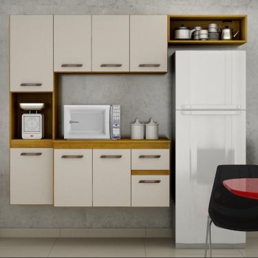 Imagem de Cozinha Compacta Suspensa 8 Portas 1 Gaveta com Tampo Brisa CHF - Cinamomo/Off White