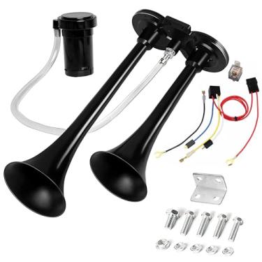 Imagem de EKALA Buzina de ar de alto-falante duplo de 12 V com kit de compressor adequada para carros, motocicletas, barcos, trens, caminhões e outros veículos com buzina de carro com decibéis 115 ultra altos