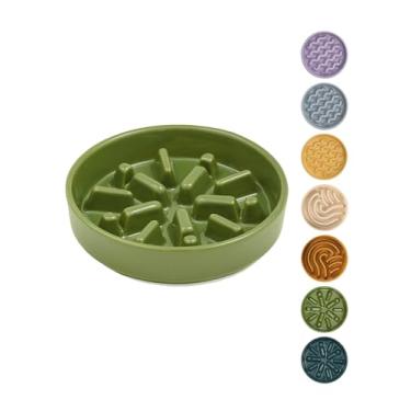 Imagem de BICOPET Alimentador lento Ceramic Maze Dog com aro de silicone antiderrapante (e suporte de bambu) – Tigela de grés resistente com padrão de quebra-cabeça para inchaço e prevenção da obesidade