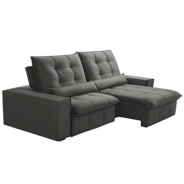 Imagem de Sofá Retrátil Reclinável Para Sala 3 Lugares 210cm Curie F04 Veludo Cinza Escuro - Lyam Decor