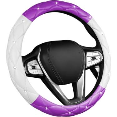 Imagem de Capa de volante de carro brilhante, capa de roda automotiva de couro macio antiderrapante de 38 cm, strass de cristal para mulheres e meninas, acessórios de decoração universal para carro (branco +