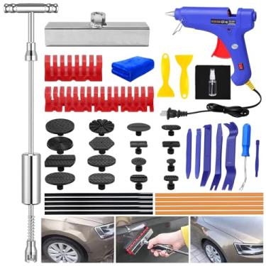 Imagem de FLYMUR Kit de reparo de amassado portátil sem pintura - extrator de barra em T com pistola de cola de 100 W e mais de 20 ferramentas para granizo/batidas de porta em carros, caminhões, SUVs (sem