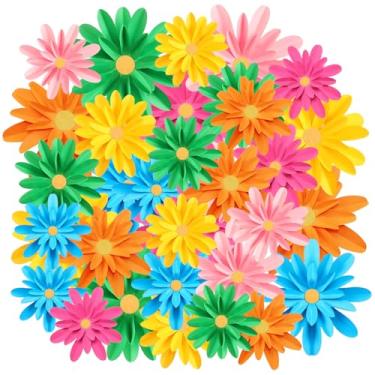 Imagem de kuchisity Conjunto de 36 flores de papel coloridas, decorações florais de papel de carniva mexicana 3D para parede, flor de papel faça você mesmo para pano de fundo de foto, aniversário, casamento