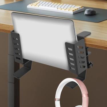 Imagem de Dojreope 2 peças de suporte lateral de mesa, armazenamento lateral de mesa, sem furadeira, comprimento ajustável para pendurar para laptop, suporte de resfriamento para laptops, tablets, teclados