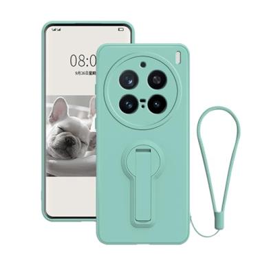 Imagem de Anlalish Capa compatível com Vivo X200 Pro, capa de silicone à prova de choque com cordão de pulso, capa de proteção total para lente da câmera para celular para Vivo X200 Pro com suporte (ciano claro