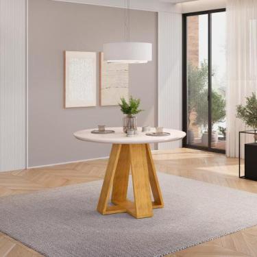 Imagem de Mesa de Jantar Tampo Redondo Chanfrado Curvo DJ Móveis Kiara Cedro Off