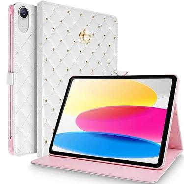 Imagem de Changjia Capa para iPad 10ª geração de 10,9 polegadas 2022, feminina, coroa de diamante, linda e elegante, couro PU inteligente, com suporte automático para hibernar/despertar e acordar à prova de choque para Apple iPad 10 de 10 polegadas (branca)