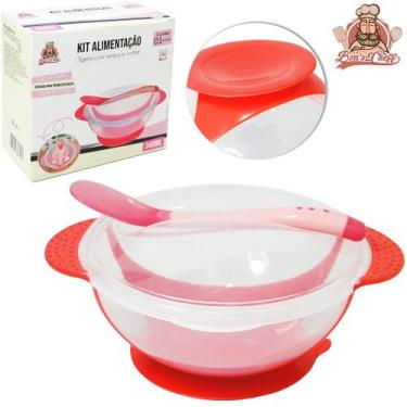 Imagem de Kit alimentacao / papinha tigela com ventosa + tampa e colher plastico