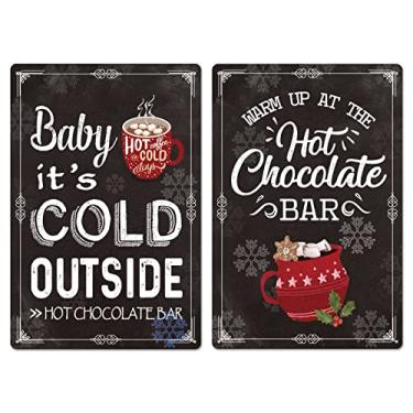 Imagem de Ahzemepinyo 2 peças placa de barra de chocolate quente casa de fazenda decoração de natal vintage sinal de metal retro sinal de lata cabide de parede de inverno para pôster de parede casa cozinha bar cafeteria, 7,87 x 11,8 polegadas