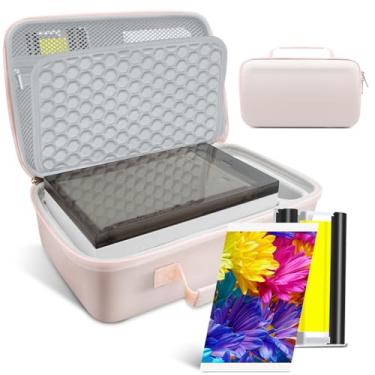 Imagem de Estojo rígido de EVA rosa, 40 folhas de papel fotográfico e 1 cartucho de tinta colorida compatível com impressora fotográfica Amber M100/M200 4x6