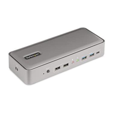 Imagem de StarTech. Com Estação de ancoragem USB-C KVM para laptop duplo, base DisplayPort de monitor duplo 4K 60Hz, hub USB de 5 portas, GbE, entrega de energia de 90W/45W para dois laptops, Windows/Mac, base