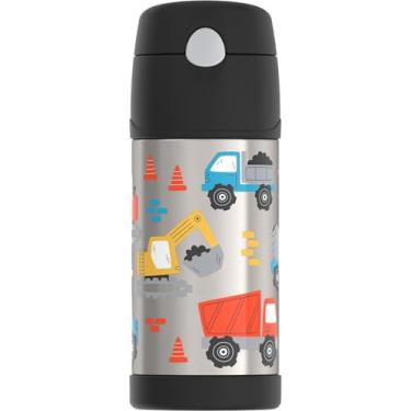 Imagem de THERMOS FUNTAINER Garrafa de água com canudo - 340 g, canteiro de obras - Garrafa de água infantil isolada a vácuo de aço inoxidável com tampa