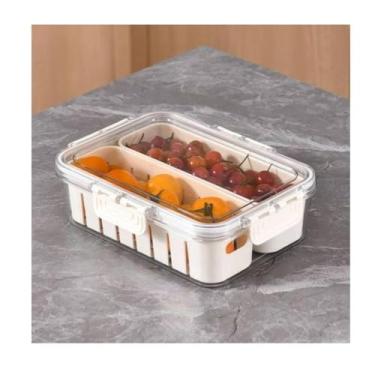 Imagem de Organizador para Geladeira com Tampa e Divisórias, 23,5 x 16,5 x 6,5 cm, Transparente e Branco