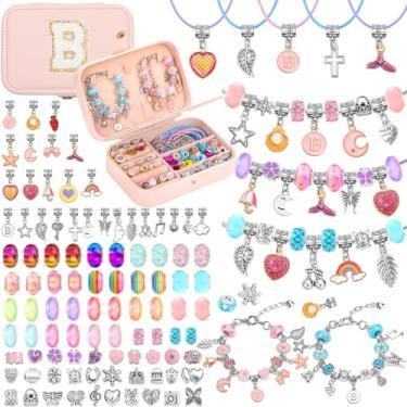 Imagem de Kit de fabricação de pulseiras infantis para meninas com caixa de joias com B, presentes de aniversário para meninas, brinquedos para meninas, arte e artesanato para meninas de 8 a 12 anos