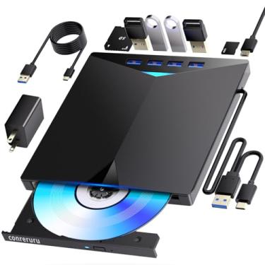 Imagem de conreruru Suporte para unidade Blu-ray, suporte para Blu-ray DVD/CD Player/Read/Write, USB 3.0 &/Type-C, suporte para Blu-ray Player, Windows 7-11 e Mac, compatível com PC, M-DISC(preto)