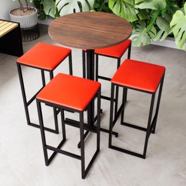 Imagem de Conjunto Mesa Alta Bar Bistrô Redonda Imbuia 4 Bancos Estofado Industr