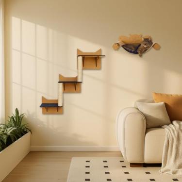 Imagem de BOXFAN Brinquedo Escada Para Gatos Rede Cama Arranhador Playground Gato 2 peças Escalada Carpete Diversão Descanso Poleiro Gato Escalador de Parede Pet Antiderrapante