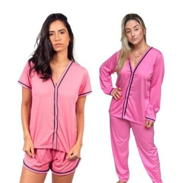 Imagem de 2 Pijamas Femininos Estações Abertos Botões Blogueira - Nannamia, Rosa