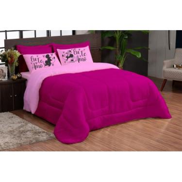 Imagem de Edredom eu te amo pink rosa 05 peças casal queen box dupla face - THEO