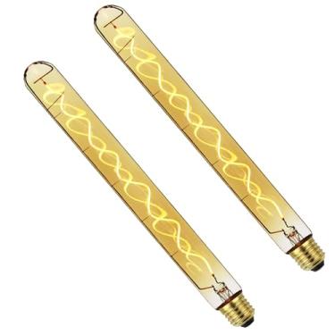 Imagem de WOPARU Tubo de ensaio longo espiral vintage lâmpada de filamento Edison, lâmpada LED Edison regulável T10/T32 média (E26), base padrão E27, 4W 2200K regulável, equivalente a 40 W, branco quente (ouro