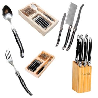 Imagem de Kit Talheres Laguiole Inox Com Cepo E Facas De Queijo 20 peças