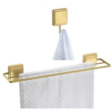 Imagem de Kit Toalheiro Duplo Porta Toalha Gancho Multiuso Banheiro Adesivo Dupl