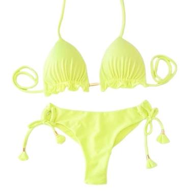 Imagem de Biquini Cortininha Com Calcinha Fio Duplo, Amarelo Neon - Naykle, Amar