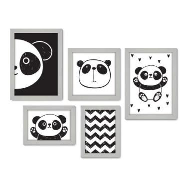 Imagem de Kit Com 5 Quadros Decorativos - Panda - Infantil - Baby - Animais - Be