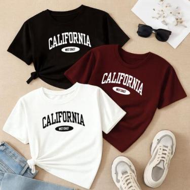 Imagem de Kit com 3 Camisetas Estampa California West Círculo Modinha Gringa Sof