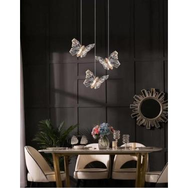 Imagem de kit 3 Luminária Lustre Pendente Led Borboleta Gold Bivolt Moderno 5w -