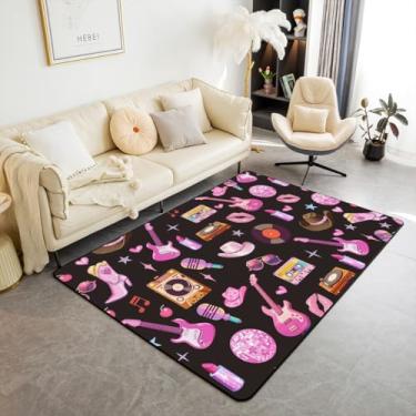 Imagem de jejeloiu Tapete de área de música para meninas, 7 x 12 cm, rosa, gato, vaqueira, ocidental, sala de estar, tapete decorativo para quarto, moderno, feminino, preto, rosa, macio, antiderrapante,