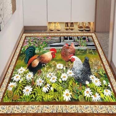 Imagem de Soyalie Tapete de galinheiro floral nativo para sala de jantar antiderrapante com estampa de galo de vila, tapetes retangulares para decoração de flores, galinha, 12 x 15 cm
