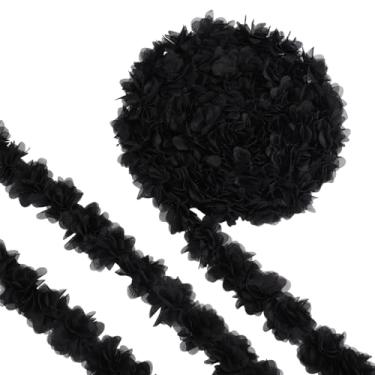 Imagem de beinkmake Fita de renda de chiffon 3D de 10 metros com acabamento largo de 5 cm apliques de tecido de costura para mulheres, roupas de casamento, decoração de vestido de noiva, preto