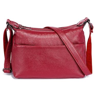Imagem de Bolsa transversal de couro premium para viagens, bolsa de ombro com vários bolsos para mulheres, livro de bolso leve, Vermelho escuro