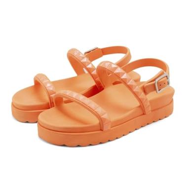 Imagem de Sandalia Rasteira Papete Piramide Feminina Com Fivela Solado Microexpandido Confortavel Verao Macia Tamanho:35;Cor:Laranja;Gênero:Feminino;Departamento BS:Esporte