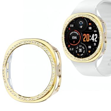 Imagem de Wugongyan Capa protetora compatível com Samsung Galaxy Watch 8 de 44 mm com diamantes de cristal de uma fileira única de policarbonato rígido protetor de borda para acessórios Galaxy Watch 8 (ouro, 44