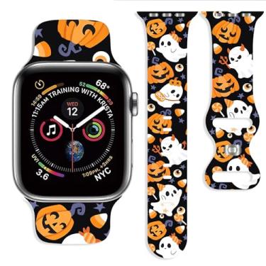 Imagem de Pulseira de Halloween compatível com Apple Watch de 38 mm, 40 mm, 41 mm, 42 mm, 44 mm, 45 mm, 46 mm, 49 mm, ajustável, substituível, de silicone macio para iWatch Ultra, séries 10, 9, 8, 7, 6, 5, 4, 3