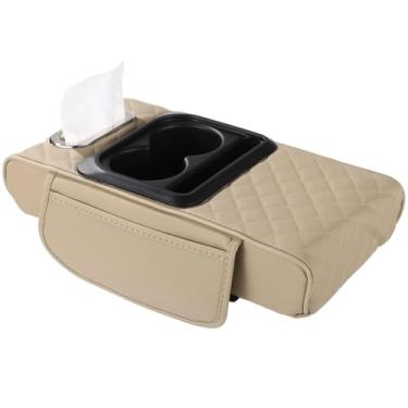 Imagem de Travesseiro de apoio de braço para console central de carro, apoio de braço de console central de couro com suporte de copo e compartimento de tecido, suporte de espuma de memória, organizador de