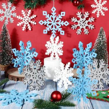 Imagem de Amyhill 30 peças de decorações de mesa de floco de neve de Natal 3D, enfeites de pendurar floco de neve de feltro 3D, decoração de mesa de centro de mesa de Natal, inverno, casa, festa, árvore