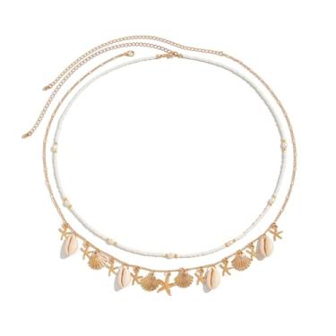 Imagem de RARITYUS Correntes de cintura de estrela do mar para mulheres, boêmio, concha, pérola, barriga, verão, praia, joias corporais, one size, Plástico, Sem Pedra Preciosa