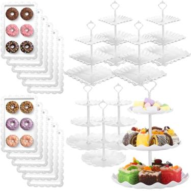 Imagem de Teenyyou Conjunto de 20 unidades de suporte quadrado redondo para sobremesa para cupcake e sobremesa, inclui 8 peças, 3 camadas, suporte de bolo, torre, 12 peças, bandeja de servir branca para