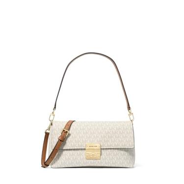 Imagem de Michael Kors Addie Bolsa transversal média conversível, ferragens douradas/sarja revestida com assinatura MK/baunilha/bolota