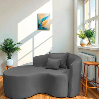 Imagem de Recamier Curvo Orgânico 150cm 2 Lugares Lado Esquerdo para Sala de Estar Linho Londres Cinza Escuro