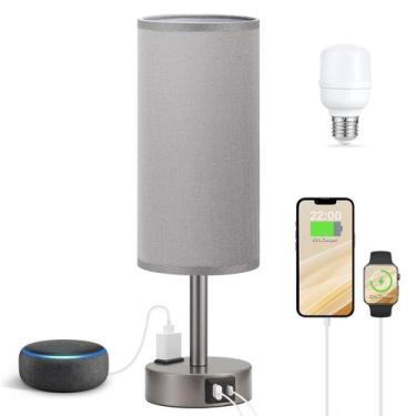 Imagem de Candeeiro de mesa de cabeceira Fenmzee Grey 3 Way Dimmable Touch USB C