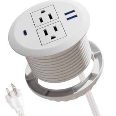 Imagem de Fadossu Conector De Energia Usb C 3", 20 W, Carregamento Rápido, Central Tomada Embutida Para Área Trabalho, Sofá, Prateleira, Compatível Com Furos Redondos Mesa 3-1/8", Cabo 6,56 Pés, Branco