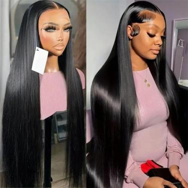 Imagem de Perucas frontais de renda BungiOl Straight Human Hair 13x4 180% de den